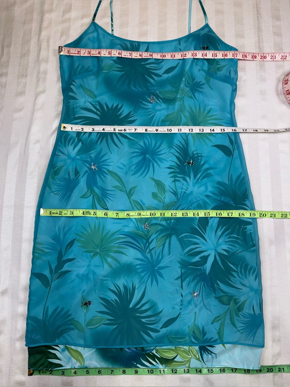 Laundry by Shelli Segal Dress Size 8 Turquoise Floral Sheer Overlay Rhinestone Y - Picture 8 of 16